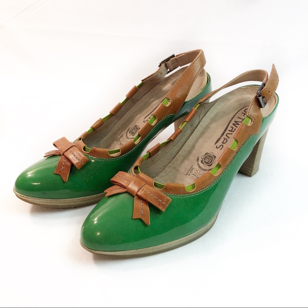 Soft Waves Kelly green sling back bow tie heels 7